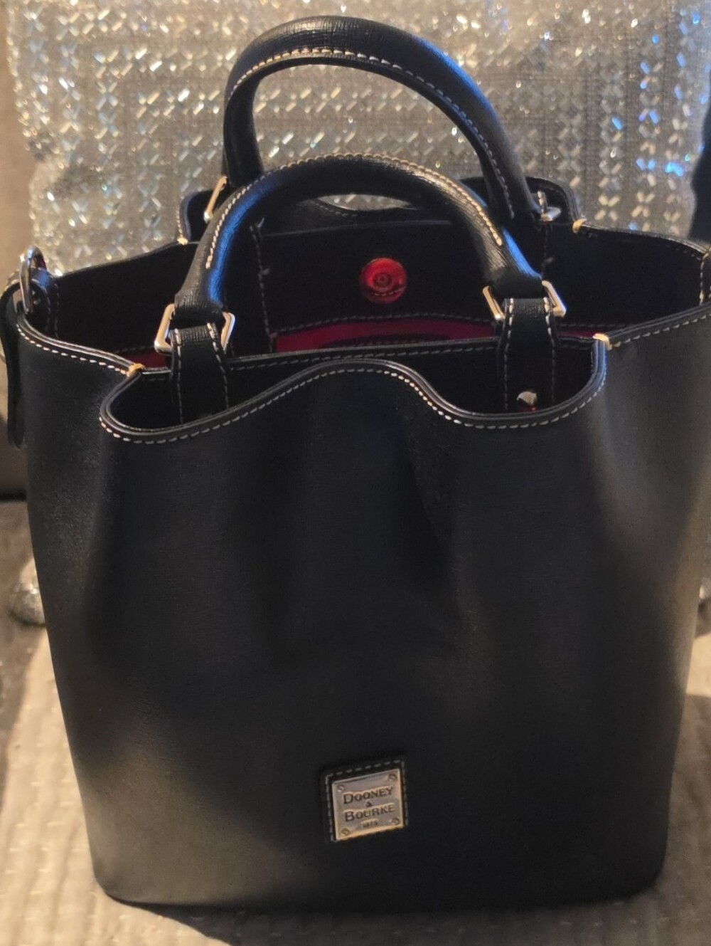 Dooney & Bourke Black Leather Satchel/shoulder Bag with Red Interior Accent